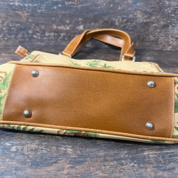 Tan and Green Tropical Tote Bag with Palm Design - Picture 2 of 5